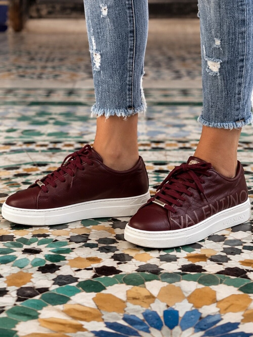 Valentino🇮🇹MADE in ITALY Burgundy Leather PlatformLaceUpSneakers GOOD CONDSz 9